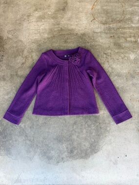 Saks Fifth Avenue Floral Snap Cardigan Women’s M Purple 100% Wool